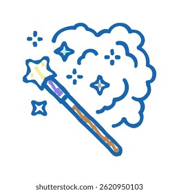 Vector mágico del bosquejo del icono del doodle de la varita. Muestra mágica de la varita