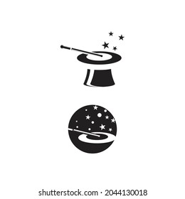 Diseño de símbolo vectorial de plantilla de logotipo de sombrero mágico de Wand