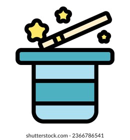 Wand magic icon outline vector. Hat show. Top design color flat