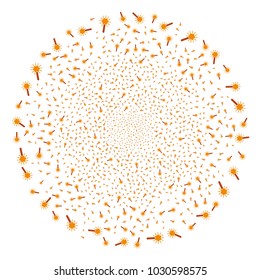 Wand Magic Tool exploding circle. Object pattern done from random wand magic tool symbols as burst cluster. Vector illustration style is flat iconic symbols.