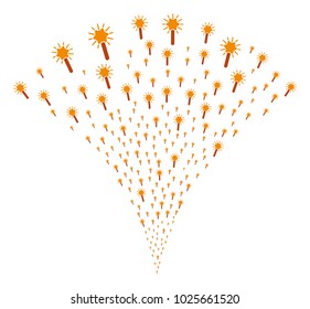 Wand Magic Tool fireworks fountain. Vector illustration style is flat iconic symbols. Object fountain combined from random design elements as wand magic tool fireworks.