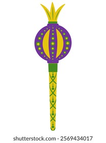 Wand for the Mardi Gras masquerade, decorated symbol of power for the entourage and design vector illustration of a festive poster or flyer