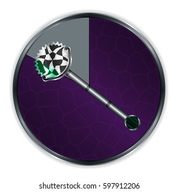 Wand in Progress Frame Cartoon Medieval Weapon. Vector Illustration Sceptre Design Can be used for RPG, Web, Mobile App, Infographics. Game asset.