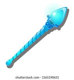 Wand, scepter blue ice isolated on a white background. Vector cartoon close-up illustration