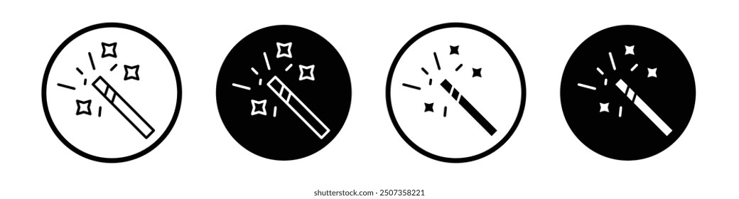 Wand vector icon set black filled and outlined style.