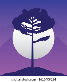 wandelust landscape with tree and moon scene vector illustration design