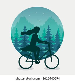 wandelust landscape with woman in bicycle scene vector illustration design