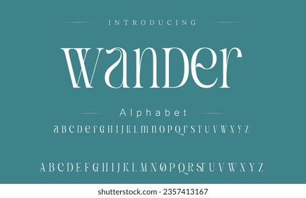 Wander Font. Alphabet. Script. Typeface. Label .Vintage typeface. For labels and different type designs