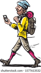 A wanderer navigating with the help of his mobile phone 