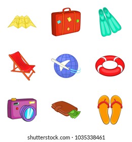 Wandering icons set. Cartoon set of 9 wandering vector icons for web isolated on white background