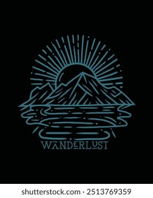 Wanderlust adventure line art beach t shirt design illustration for travel lovers