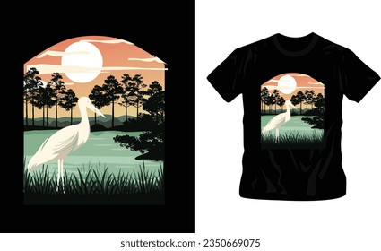 Wanderlust or adventure-themed artwork mountains and trees classic t-shirt design editable template