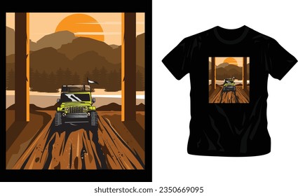 Wanderlust or adventure-themed artwork mountains and trees classic t-shirt design editable template