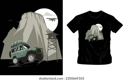 Wanderlust or adventure-themed artwork mountains and trees classic t-shirt design editable template