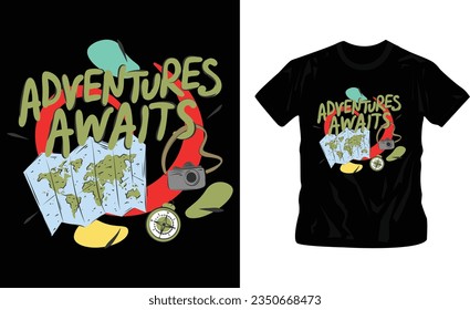 Wanderlust or adventure-themed artwork typography modern classic t-shirt design editable template