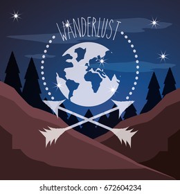wanderlust aventure with landscape and explorer nature