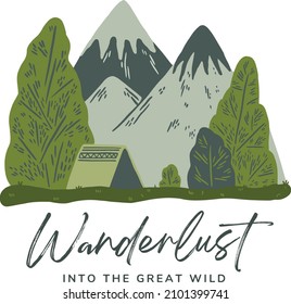 Wanderlust Camping in den Bergen Wildnis Vektorgrafik