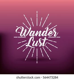 wanderlust card over purple background. colorful design. vector illustration