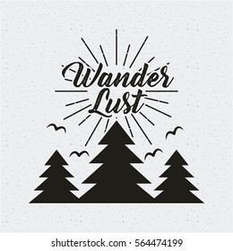 wanderlust card with trees icon. black and white design. vector illustration