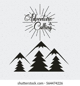 wanderlust card with trees icon. black and white design. vector illustration