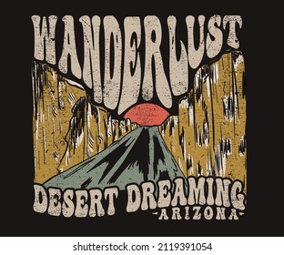 Diseño gráfico vintage de Wanderlust para camisetas, afiches, pegatinas y otros.