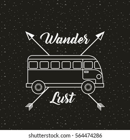 wanderlust design with bus and arrows icon. black and white design. vector illustration