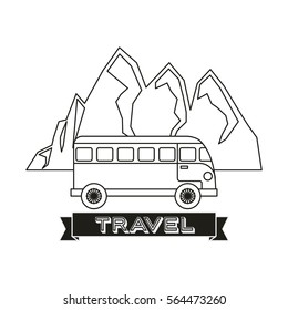 wanderlust design with bus and mountain icon. black and white design. vector illustration