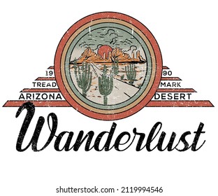 Wanderlust graphic print design for t shirt, poster, sticker and others. Desert with cactus wild vector artwork design.