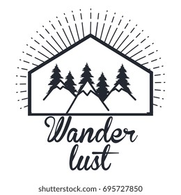 wanderlust hand drawn mountain adventure label nature