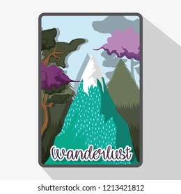 wanderlust ice mountains with trees landscape