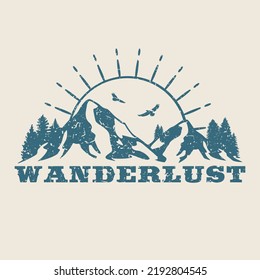 Wanderlust Illustration Clip Art Design Shape. Mountain Adventure Silhouette Icon Vector.