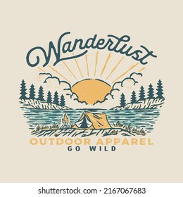 wanderlust illustration outdoor badge vintage design t shirt