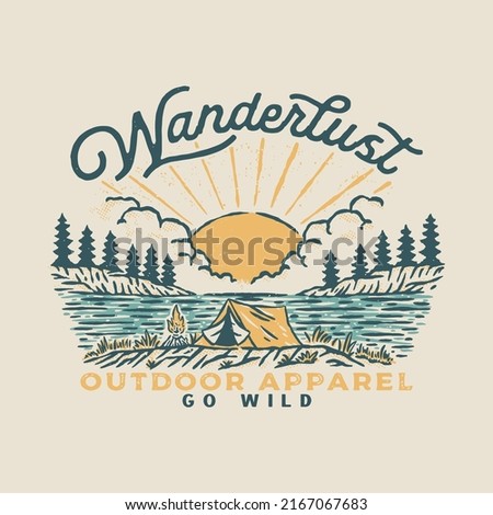 wanderlust illustration outdoor badge vintage design t shirt