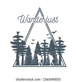 wanderlust label with forest scene