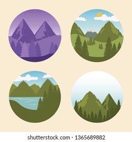 wanderlust label with landscapes set scenes