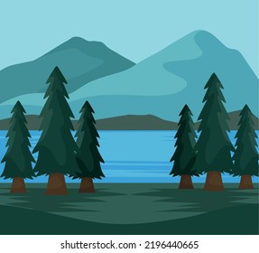 wanderlust landscape with pines scene