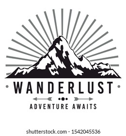 Wanderlust Lifestyle Logo. Adventure Mountain Design. Vector Illustration Cut File. 