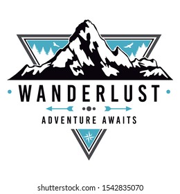 Wanderlust Lifestyle Logo. Adventure Mountain Design. Vector Illustration Cut File. 