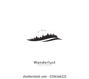 Wanderlust logo template vector forest illustration