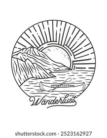 wanderlust mountain beach line art adventure t shirt design illustration for travel lovers