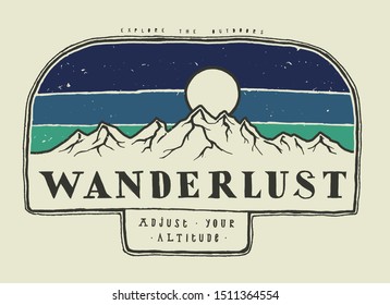 Wanderlust - mountain range typography badge - adjust your altitude - mountaineering silkscreen style typography print