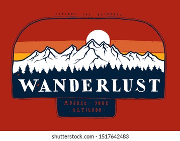 Wanderlust - mountain range typography badge - grunge typography print