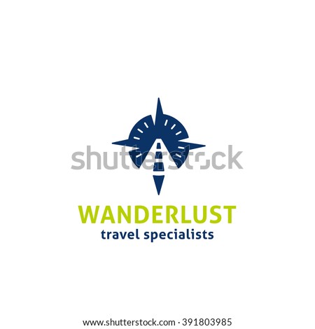 Wanderlust Original Simple Minimal Symbol Composed of Compass & Road Image.  Memorable Visual Metaphor. Represents the Concept of Travel, Adventure, Tourism, Freedom, Exploration, GPS, Journey etc.