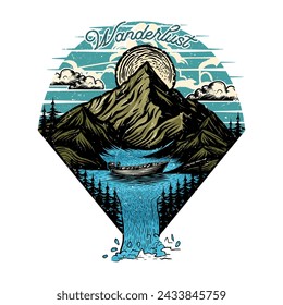 Wanderlust outdoor adventure hand-drawn  t shirt design illustration in graphic tablet