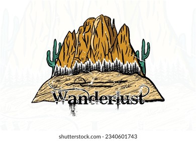 Wanderlust outdoor hand drawn t shirt print illustration