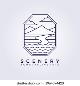 wanderlust outdoor landscape nature logo vector icon line art simple illustration design frame logo badge emblem