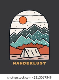 wanderlust outdoor theme. camping in mountain outdoor vintage vector design for t shirt, sticker, badge and other