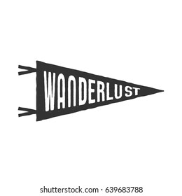 Plantilla de la pluma Wanderlust. Diseño monocromo dibujado por la mano de época. Lo mejor para camisetas, tazas de viaje y cualquier otra identidad. Vector de material aislado en fondo blanco.