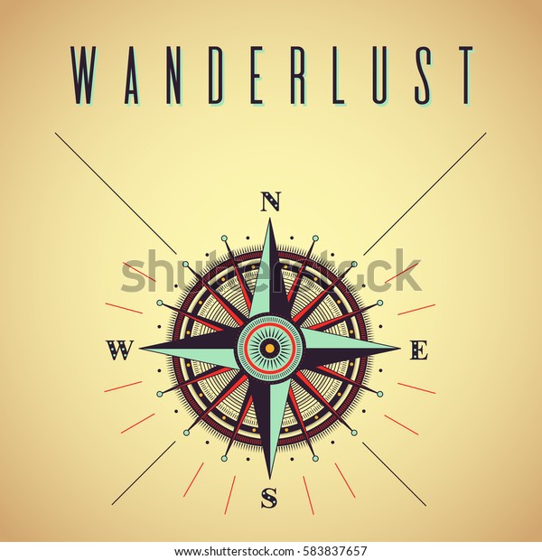 Wanderlust Poster Compass Vector Travel Adventure Stock Vector Royalty Free 583837657