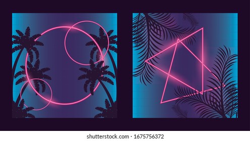 Wanderlust-Poster mit Palmen und Blättern mit geometrischen Figuren Vektorillustration Illustration